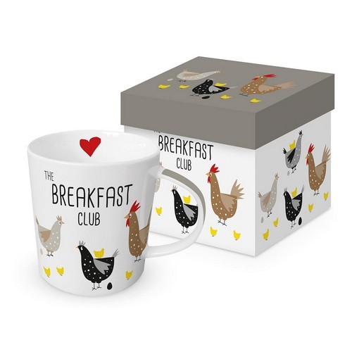 Tasse aus Porzellan Breakfast Club - Hühner am frühen Morgen 0,4L, Höhe 9,7cm
