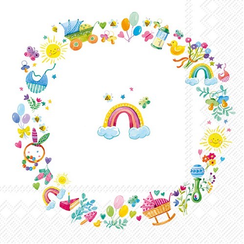 20 napkins Wreath for a baby - rainbow of baby motifs 33x33cm