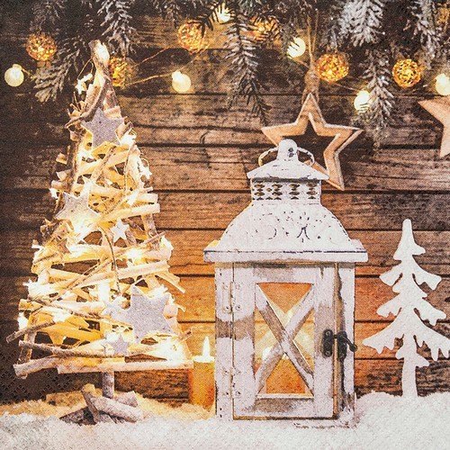 20 Servietten Bright Christmas - Dekoriert und beleuchtet 33x33cm