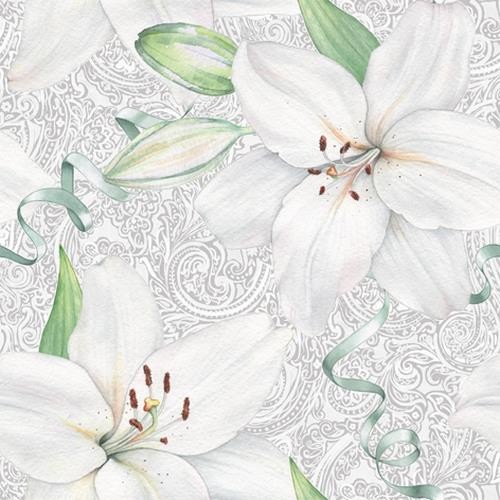 20 Servietten White Lily with Ribbon - Weiße Lilienblüten 33x33cm