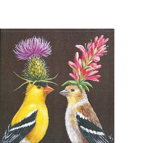 20 Small Cocktail Napkins Goldfinch Couple - Artistic Bird Couple 25x25cm