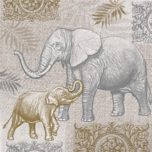 20 Servietten Indian Style Elephants - Elefanten in gold/silber 33x33cm