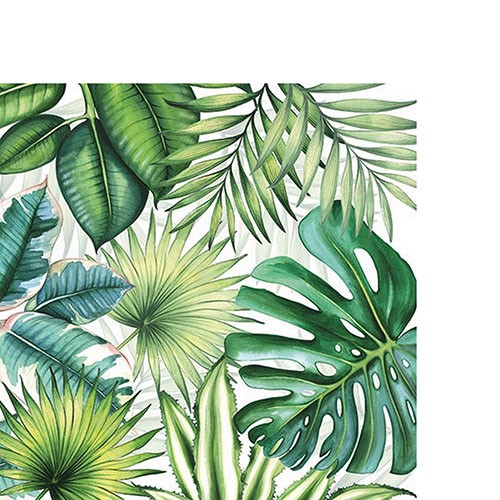 20 kleine Cocktailservietten Tropical Leaves white - Grüne Dschungelblätter 25x25cm