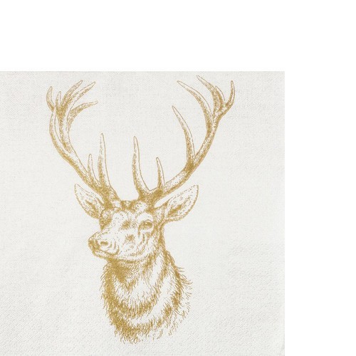 20 small cocktail napkins Classic Deer - Classic deer head gold 25x25cm