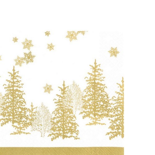 20 kleine Cocktailservietten Tree and Snowflakes gold - Bäume & Schneeflocken gold 25x25cm
