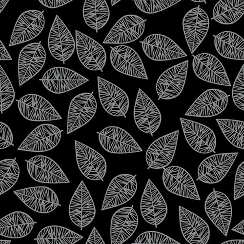 20 Servietten Feuilles Festives White silver/black - Einzelne Blätter grau auf schwarz 33x33cm