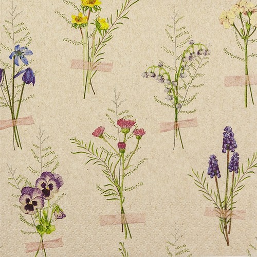 20 Servietten nachhaltig Spring Herbarium - Gebundene Frühlingsblumen 33x33cm