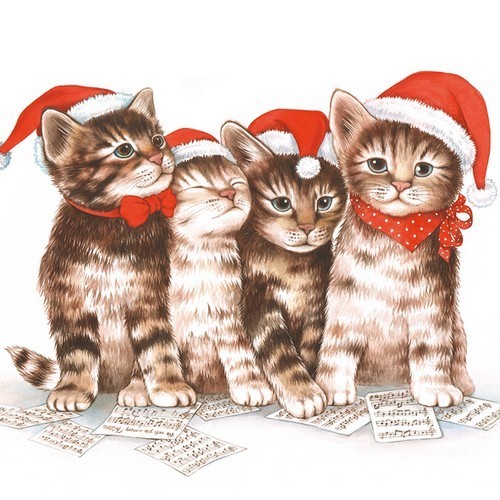 20 Servietten Singing Cats - Weihnachtskatzen mit Notenblätter 33x33cm