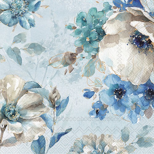 20 Servietten Malea - Vintage-Blumen blau 33x33cm