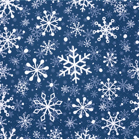 20 Servietten Christmas Snowflakes dark blue - Weiße Schneeflocken auf dunkelblau 33x33cm