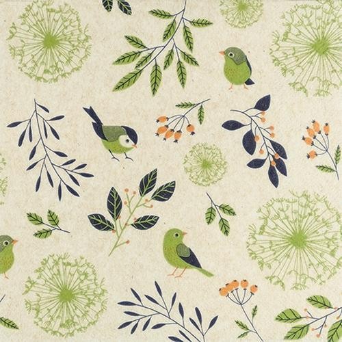 20 Napkins Eco Line Birds and Twigs green - leaves and birds 33x33cm