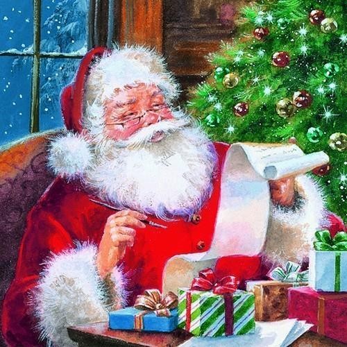 20 Servietten Santa Claus checking Wishlist – Santa prüft die Wunschzettel 33x33cm