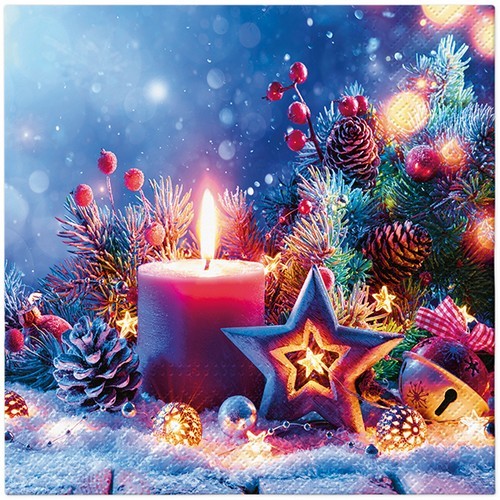 20 Servietten Candle Glow - Weihnachtsdeko an Kerzenlicht 33x33cm