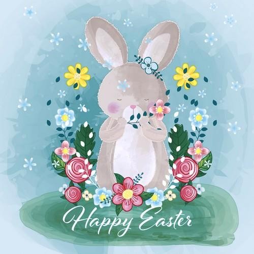 20 Servietten Happy Easter Bunny - Hase wünsche frohe Ostern 33x33cm