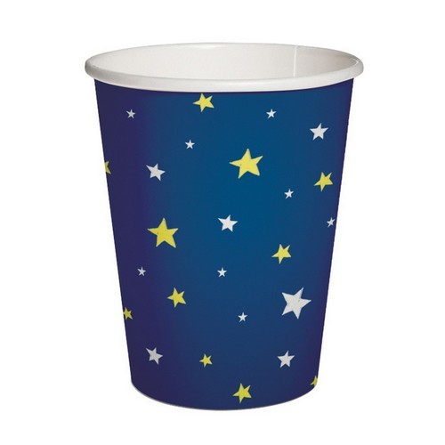 10 Pappbecher Starlit Sky dark blue - Sterne dunkelblau 250ml Ø5,5-8cm, H9cm