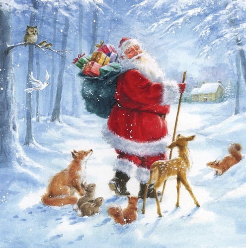 20 Servietten Santas Gifts for Animals - Tiere freuen sich auf Geschenke 33x33cm