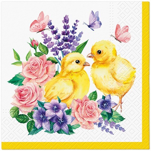 20 napkins Chicks and Flowers - Chicks with beautiful flowers 33x33cm