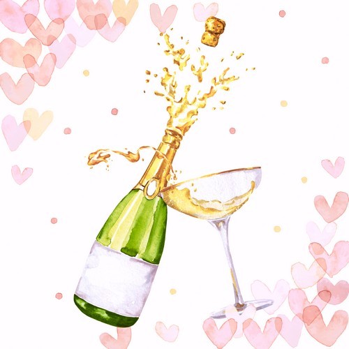 20 Servietten Hearts Bubbles - Champagner um Herzen 33x33cm