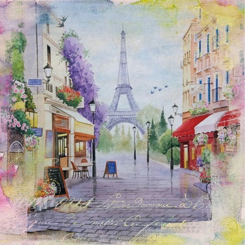20 Quartier Marais en Paris napkins - Street to the Eiffel Tower 33x33cm
