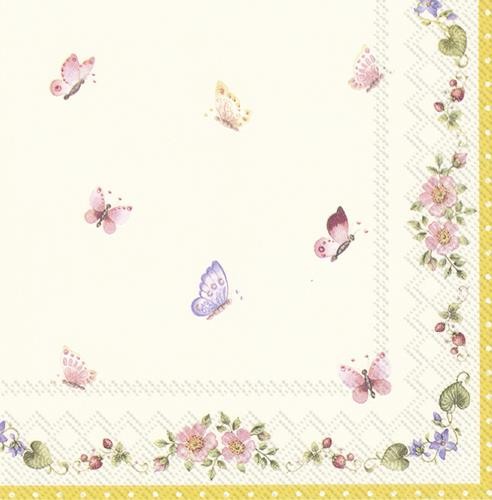 20 Servietten Spring Awakening - Kleine Schmetterlinge an Blumenkette 33x33cm