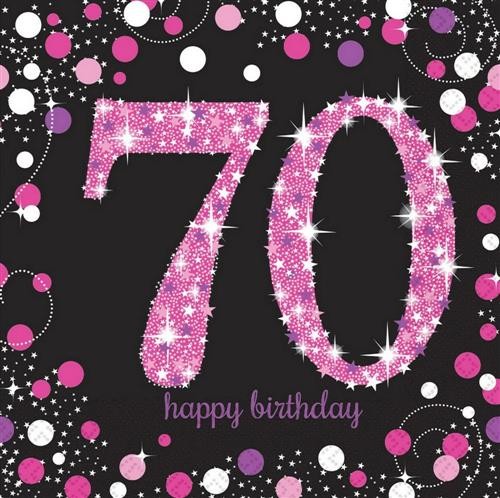 16 Servietten 70 Sparkling Celebrations pink - 70. Geburtstag mit Glitzer pink 33x33cm