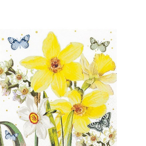 20 kleine Cocktailservietten Watercolor Narcissus - Narzissen in voller Blüte 25x25cm