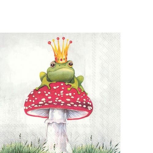 20 small cocktail napkins Lucky Frog - Frog King on toadstool 25x25cm