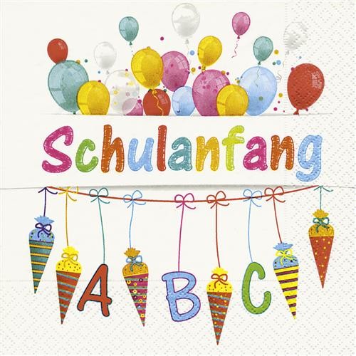 20 Servietten Schulanfang - Zuckertüten und Ballons 33x33cm