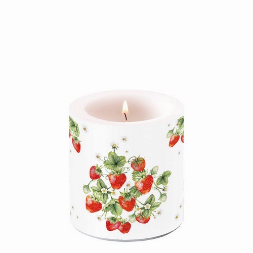 Kerze rund klein Bunch of Strawberries - Zusammenhängende Erdbeeren Ø 7,5cm, Höhe 9cm
