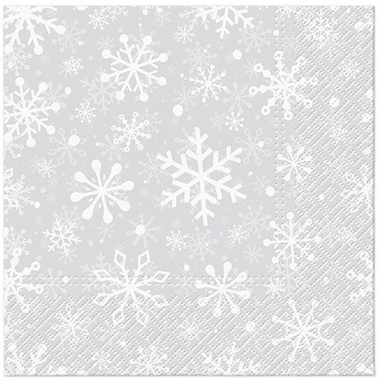 20 Napkins Christmas Snowflakes silver - White snowflakes on silver 33x33cm
