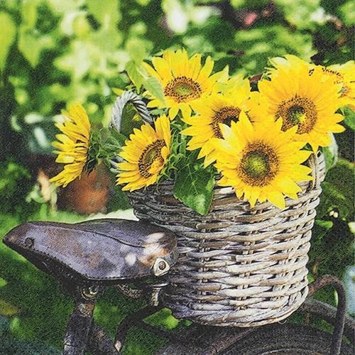 20 Servietten Sunny Flower - Sonnenblumen im Korb 33x33cm