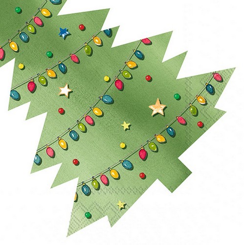 12 Servietten gestanzt Tree lights - Weihnachtsbaum mit Lichterkette 33x33cm