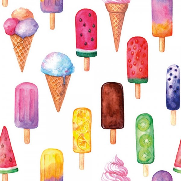 20 Servietten Watercolour Ice Cream - Leckere Eissorten 33x33cm
