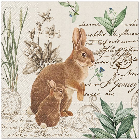 20 Servietten Mystery Bunny - Hase an Schrift im Vintage-Stil 33x33cm