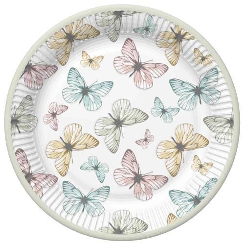 8 Pappteller Light Butterflies - Fliegende Schmetterlinge pastell Ø22,7cm
