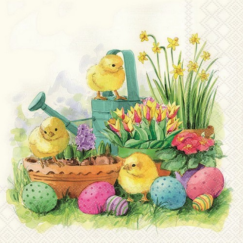 20 napkins Curious Chicks - Chicks on plants and Easter eggs 33x33cm