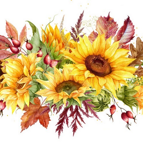 20 Girasoli Autunnali napkins - Sunflowers on autumn leaves 33x33cm