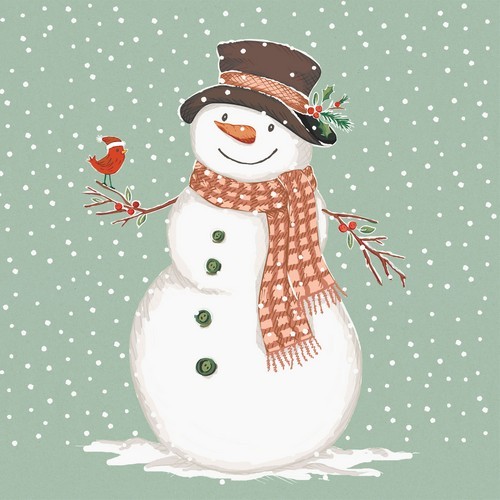 20 Servietten Mr. Snowman - Schneemann mit Vogel 33x33cm