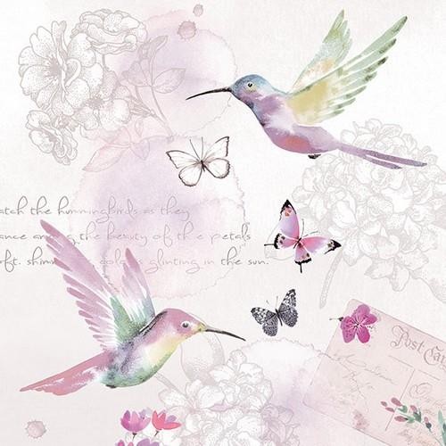 20 Pale Hummingbird napkins - Hummingbirds and butterflies in vintage style 33x33cm