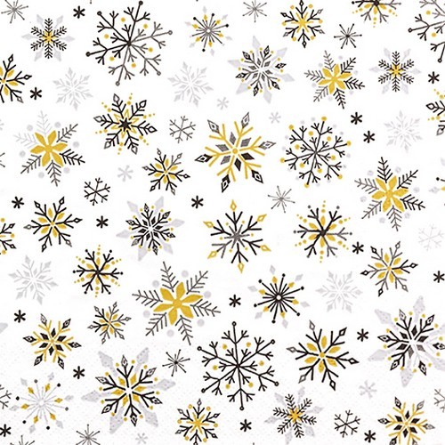 20 Servietten Sparkling Stars - Feine Schneeflocken schwarz-gold 33x33cm