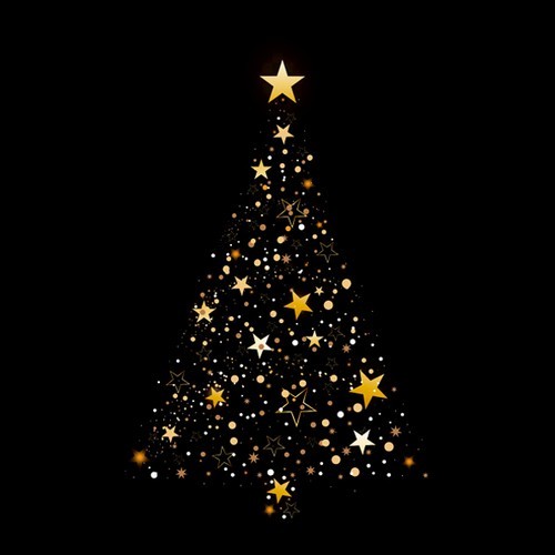 20 Servietten Glittering Christmas Tree o Black - Baum aus goldenen Sternen 33x33cm