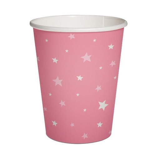 10 Pappbecher Starlit Sky pink - Sterne rosa 250ml Ø5,5-8cm, H9cm
