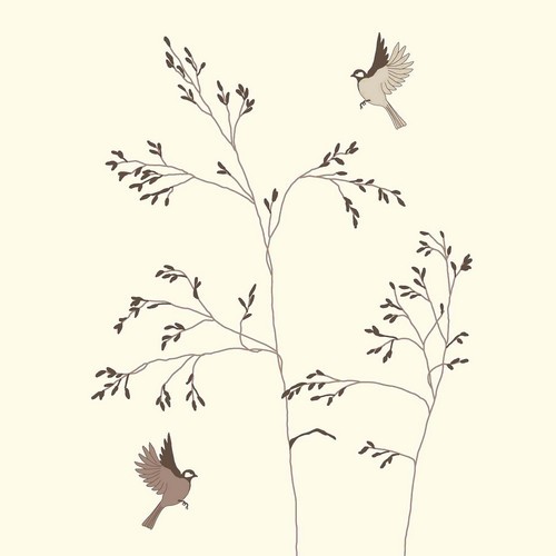 20 Servietten Osaka - Vögel an zierlichen Bäumen 33x33cm