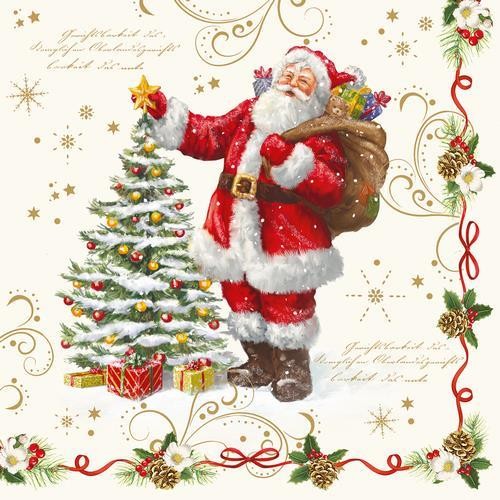 20 Servietten Magic Christmas - Klassischer Weihnachtsmann verziert 33x33cm