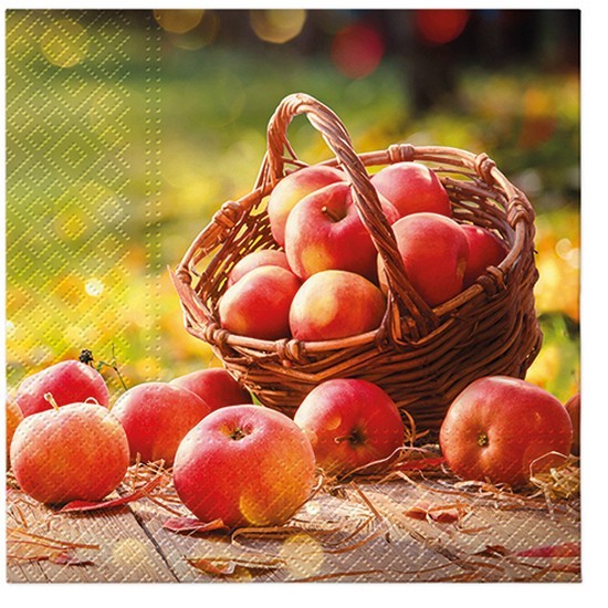 20 Servietten Autumn Apples - Äpfel aus dem Korb 33x33cm